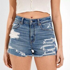 American Eagle Mom Short Distressed Stretch High Rise Blue Size 0